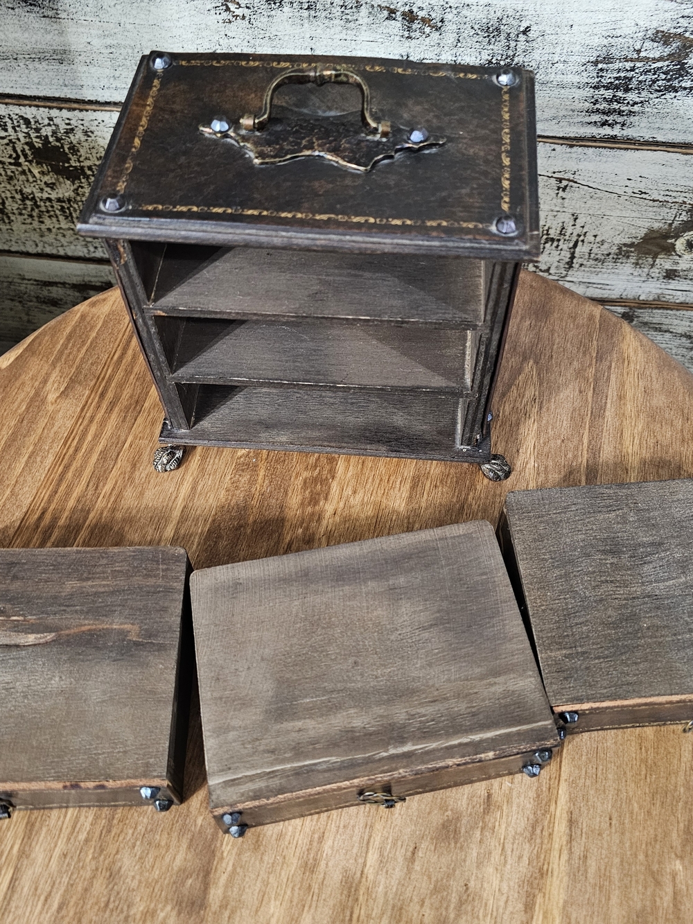 "Vintage" Antique-Style Unique Wooden Jewelry Organizer with Three Drawers - Picture 10 of 13
